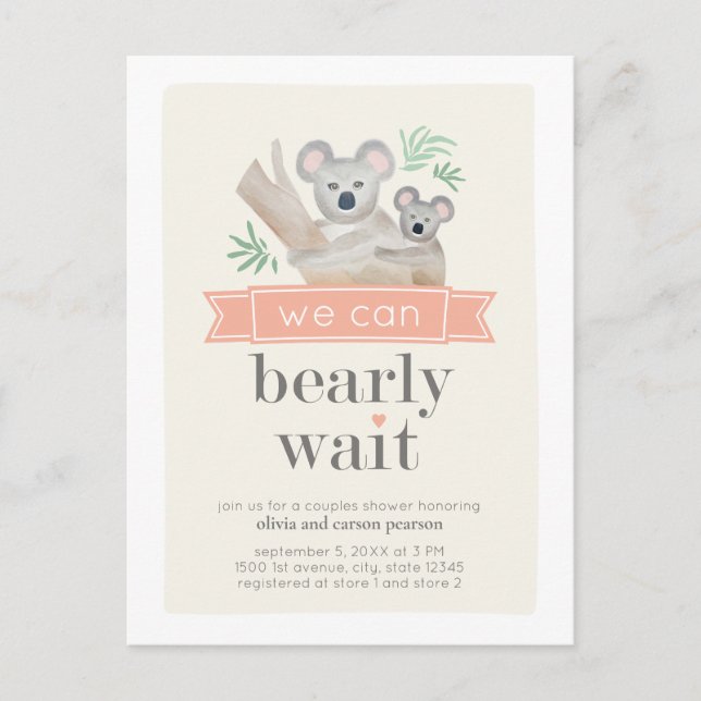 Koala Bear We Can Bearly Wait Couples Baby Shower  Postcard (Front)