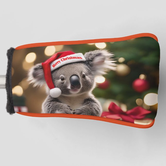 Koala Bear Wearing Santa Hat, Golf Putter Cover (Front)