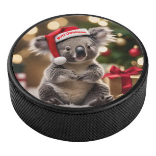 Koala Bear Wearing Santa Hat, Hockey Puck