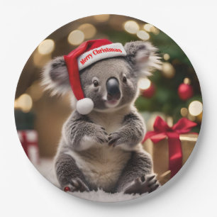 Koala Bear Wearing Santa Hat,  Paper Plate
