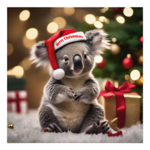 Koala Bear Wearing Santa Hat, Photo Print