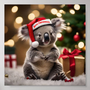 Koala Bear Wearing Santa Hat, Poster
