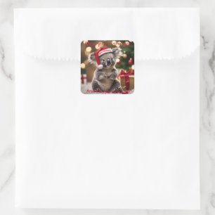 Koala Bear Wearing Santa Hat, Square Sticker