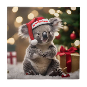 Koala Bear Wearing Santa Hat, Tile