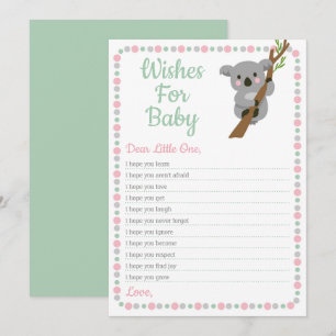 Koala Bear Wishes For Baby Shower Game Pink Girl Invitation