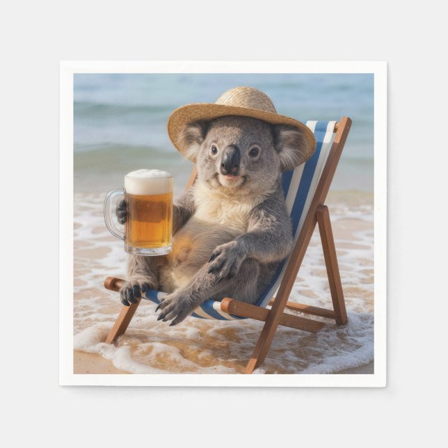 Koala Bear With a Beer on a Beach Napkin (Front)