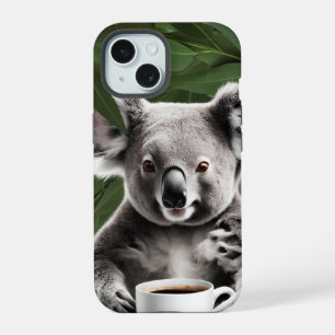 Koala Bear with Coffee Mug, Cosy Design iPhone 15 Case