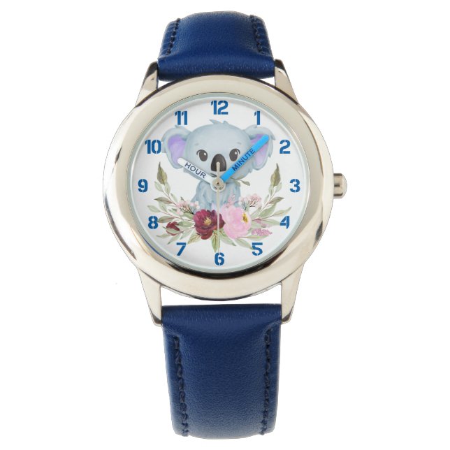Koala Bear with Floral Wreath Kids Watch (Front)