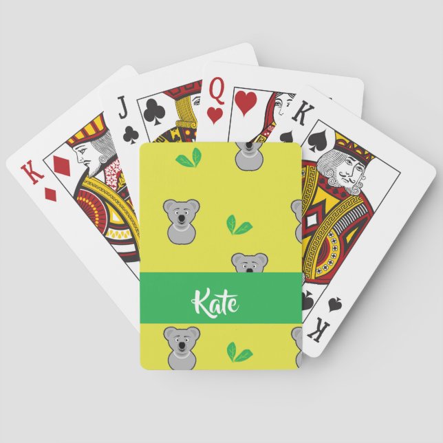 Koala bear yellow pattern playing cards (Back)