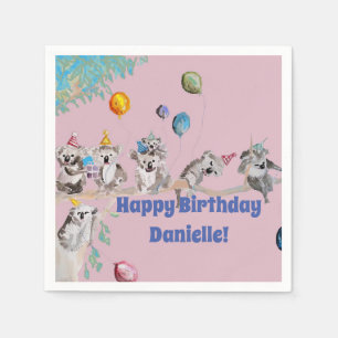 Koala Bears Birthday Party Animal Girls Pink Napkin