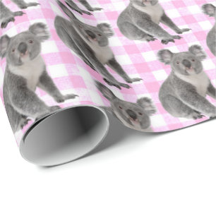 Koala Bears on Pink Ginhgam Wrapping Paper