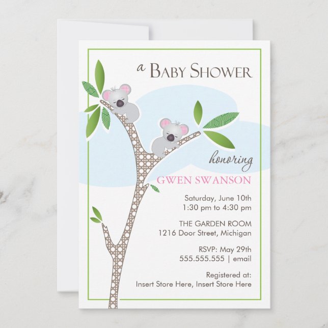 Koala Bears - Twin Girls Baby Shower Invitations (Front)