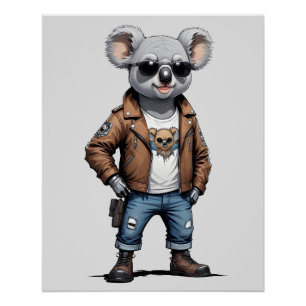 Koala Biker Rebel Leather Jacket Cool Style Urban Poster
