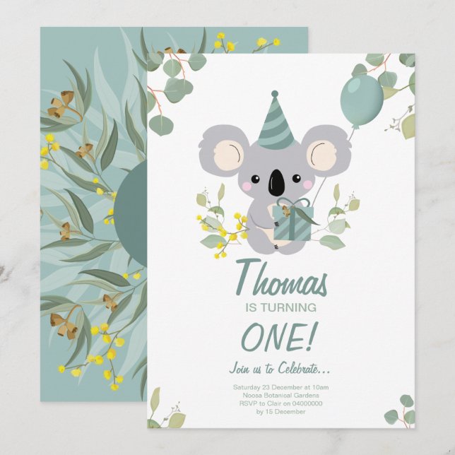 Koala Birthday Invitation (Front/Back)