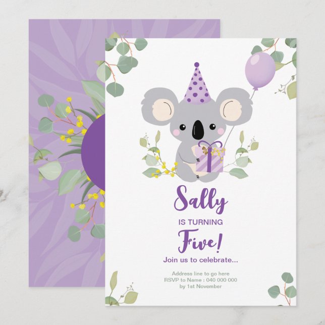Koala Birthday Invitation (Front/Back)