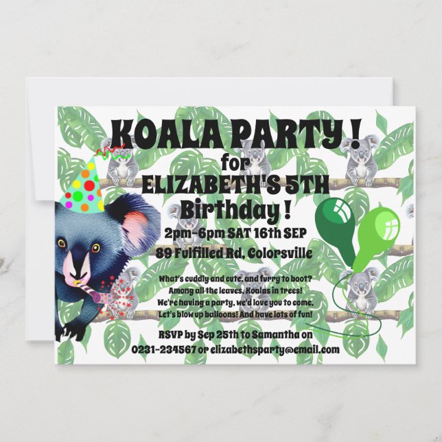 KOALA birthday party  Invitation (Front)