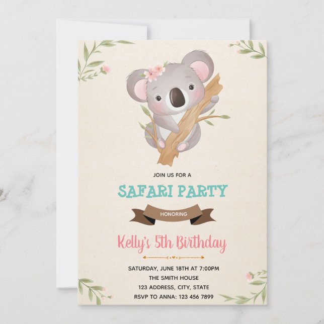 Koala birthday shower invitation (Front)
