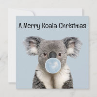 Koala Blowing a Blue Bubble gum Christmas Greeting