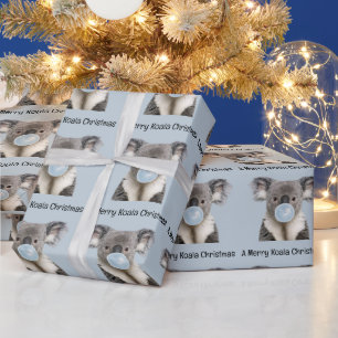 Koala Blowing a Blue Bubble gum Christmas Greeting Wrapping Paper