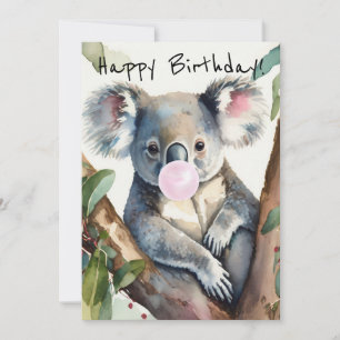 Koala blowing a pink bubble gum holiday card