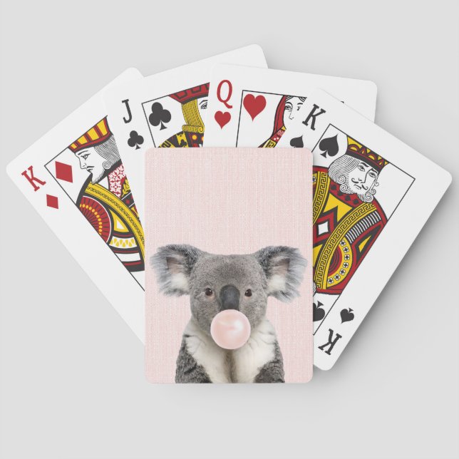 Koala Blowing a Pink Bubble gum  Playing Cards (Back)