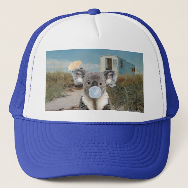 Koala Blowing Gum at the Beach Trucker Hat (Front)