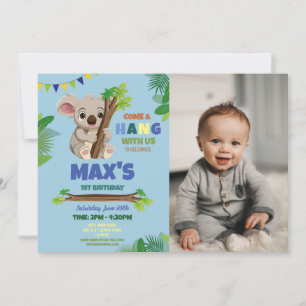 Koala Blue Party Birthday Cute Photo Invitation