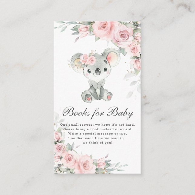 Koala Blush Floral Greenery Books for Baby Enclosure Card (Front)