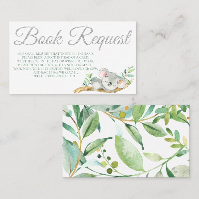 Koala Book Request Card for Baby Shower Birthday (Front/Back)