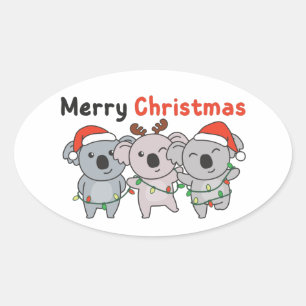 Koala Christmas Animals Koalas Merry Christmas Cla Oval Sticker