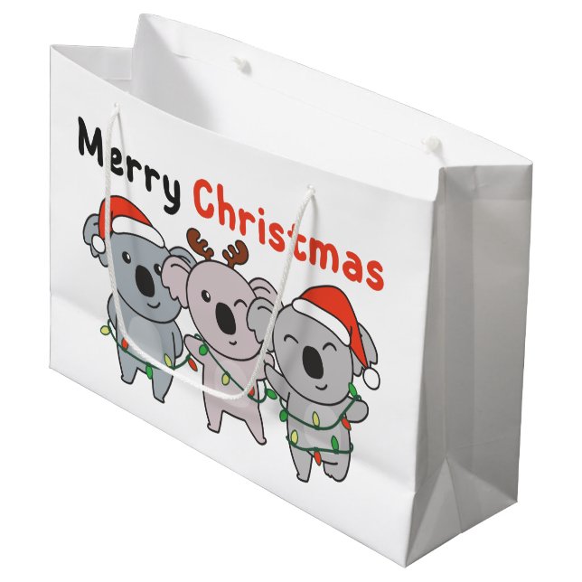 Koala Christmas Animals Koalas Merry Christmas Lar Large Gift Bag (Front Angled)