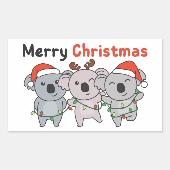 Koala Christmas Animals Koalas Merry Christmas Squ Rectangular Sticker (Front)