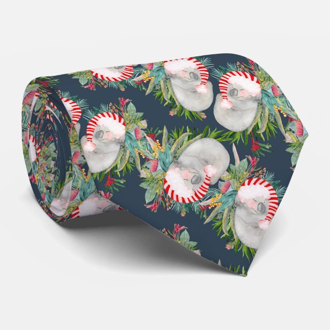 Koala Christmas Blue Neck Tie (Rolled)