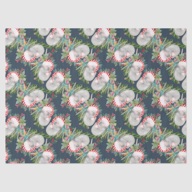 Koala Christmas Blue Wrapping Paper (Front)