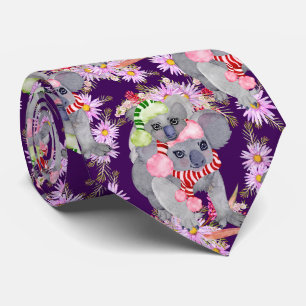 Koala Christmas Botanical Festive Purple Tie