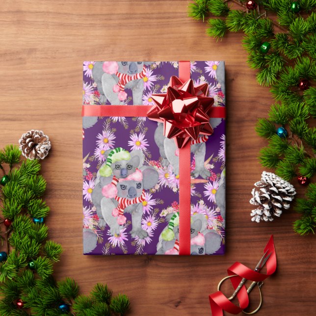 Koala Christmas Botanical Festive Purple Wrapping Paper (Holiday Gift)