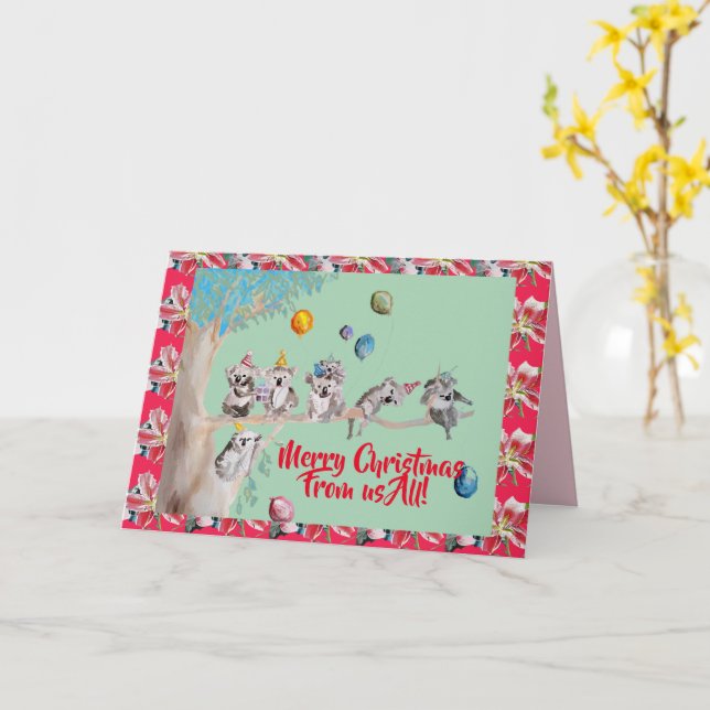 Koala Christmas Card Funny Merry From Us All Card (Yellow Flower)