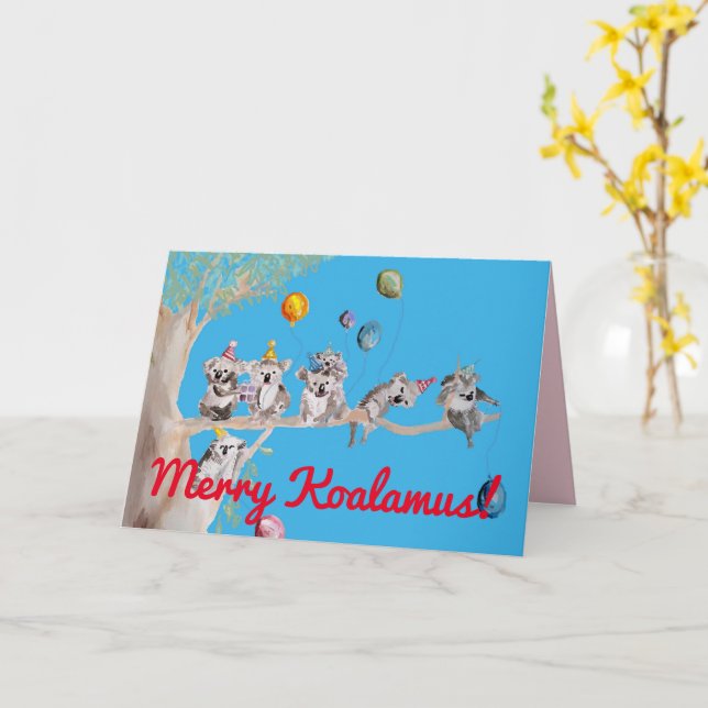 Koala Christmas Card Merry Koalamus Childs Card (Yellow Flower)