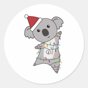 Koala Christmas Fairy Lights Cute Animal Classic Round Sticker