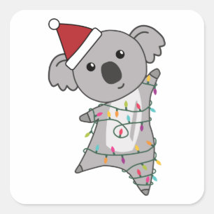 Koala Christmas Fairy Lights Cute Animal Square Sticker