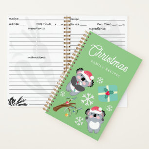 Koala Christmas Family Recipes Notebook