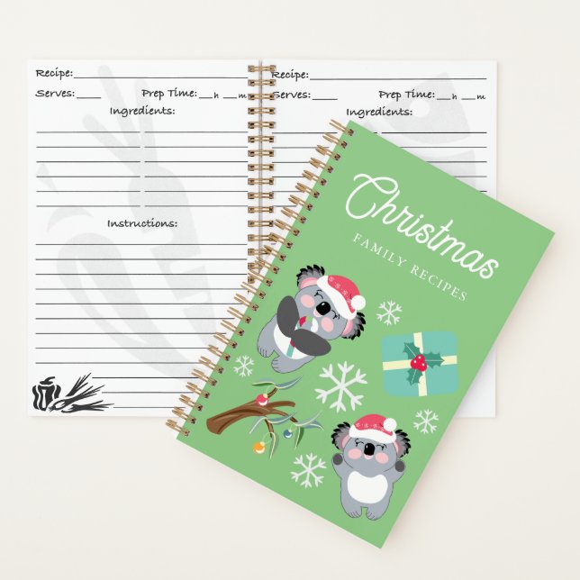 Koala Christmas Family Recipes Notebook (Inside)