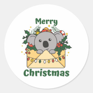 Koala Christmas Letter Winter Animals Koalas Classic Round Sticker