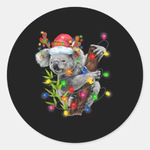 Koala Christmas Lights Funny Santa Hat Merry Chris Classic Round Sticker