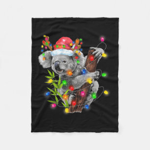 Koala Christmas Lights Funny Santa Hat Merry Chris Fleece Blanket