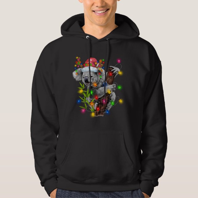 Koala Christmas Lights Funny Santa Hat Merry Chris Hoodie (Front)