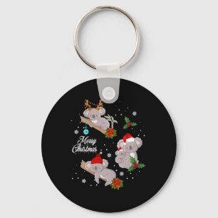 Koala Christmas Lights Funny Santa Hat Merry Chris Key Ring