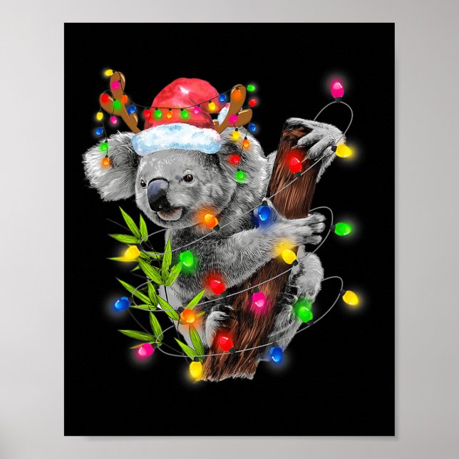 Koala Christmas Lights Funny Santa Hat Merry Chris Poster (Front)