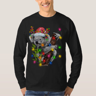 Koala Christmas Lights Funny Santa Hat Merry Chris T-Shirt