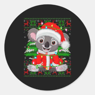 Koala Christmas Lights Santa Costume Ugly Xmas Swe Classic Round Sticker